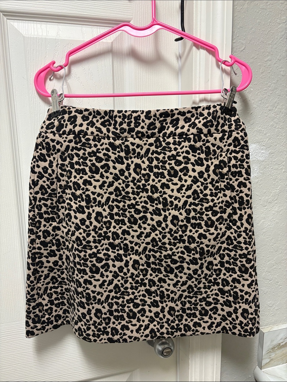 LOFT Beige Mini Skirt with Black Leopard Print
